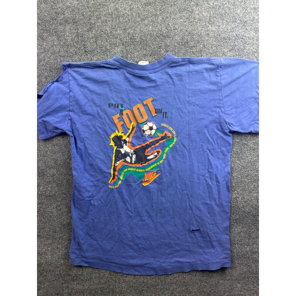 Nike Soccer T-Shirt Mens XL Blue Vintage 90s Made in USA Distressed Graphic - Picture 9 of 9